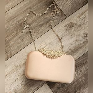 Cezanne Satin Rhinestone Hinge Minaudiere Clutch-Champagne